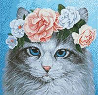 Алмазная вышивка-мозаика "Голубоглазый кот в цветах" (380х380 мм)