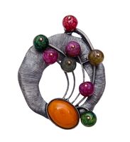 Брошь "Ветвь турмалиновая" (цветная в чернёном серебре)