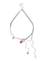 Колье "Сердце с жемчугом" (белый, красный в серебре)
