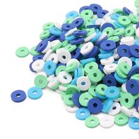 Бусины из полимерной глины "Колечки" (6 мм; синий, зеленый, белый микс)