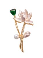 Брошь "Цветочная композиция" (бело-зелёный в золоте)