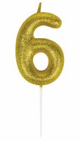 Свеча для торта "Цифра 6" (золотой)