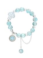 Браслет "Сахарный. Диск, сердечко и шар" (бело-голубой в серебре)