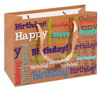 Пакет бумажный подарочный "Happy Birthday" (23х18х10 см)