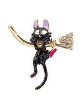 Брошь "Кот на метле" (цветная в золоте)