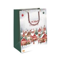 Подарочный бумажный пакет "Новогодние домики" (23х18х10 см)