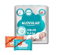 Подгузники "Lovular. Hot Wind" (0-4 кг; 18 шт.; + влажные салфетки)