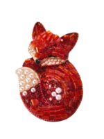 Брошь "Лиса пушистая" (оранжевая в золоте)